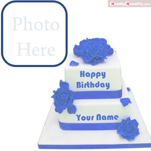 Flowers Big Birthday Cake Wishes Images With Name Photo Frame Download