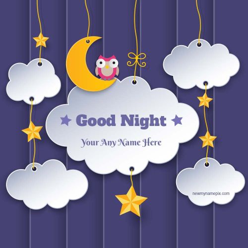 Good Night Wishes Clouds With Moon Image Custom Name Edit