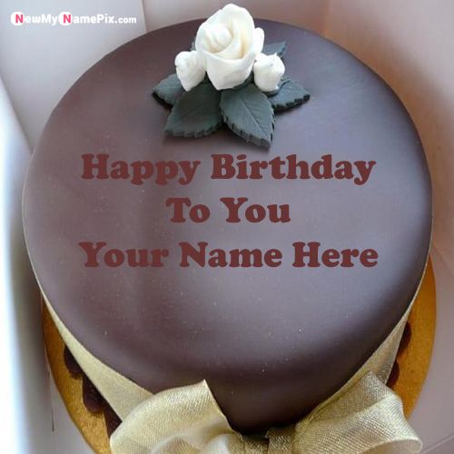 Chocolate Cake With White Rose Name Picture - Create Name Pics