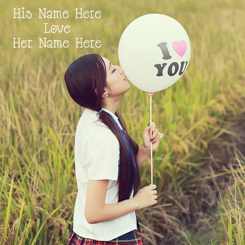 Girl Kiss To I Love U Balloon Lovely Couple Name Pics - Love Name Create