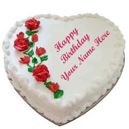 Vanilla Heart Birthday Cake With Name Pictures - Name Birthday Cake