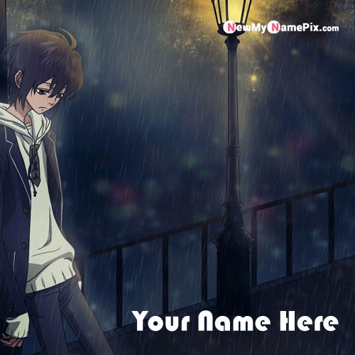 Sad anime boy in rain beautiful profile with name picture create