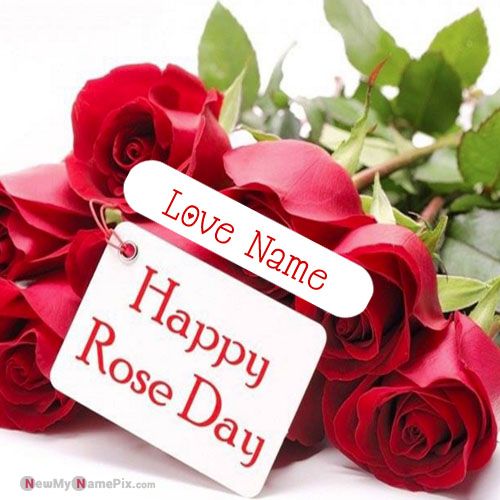 Red Flowers Happy Rose Day Personalized Name Create Images