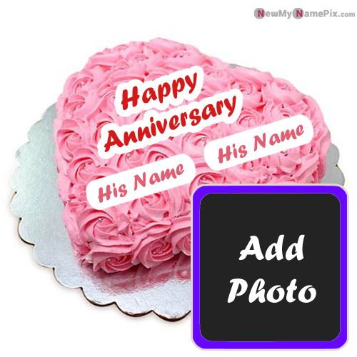 Romantic Happy Anniversary Cake With Name Photo Frame Wishes Image