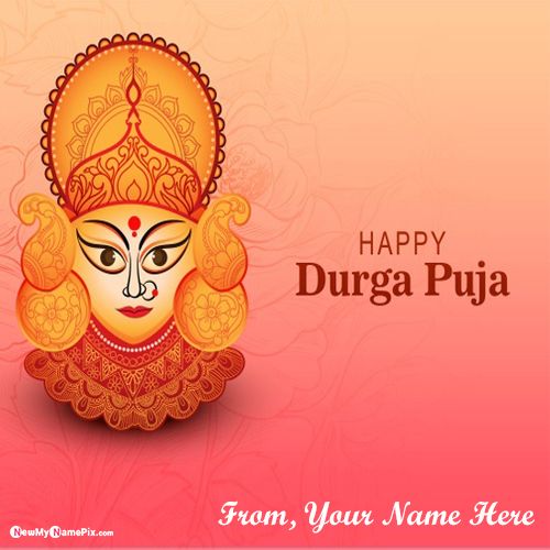 Happy Durga Maa Puja Image With Name Greeting Card