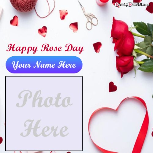 Beautiful Happy Rose Day Greeting Photo Frame And Name Wishes
