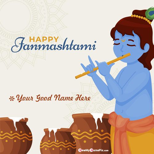 Little Krishna Happy Janmashtami Wishes 2022 With Name Card
