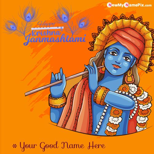 Shree Krishna Happy Janmashtami Wishes Edit Name Card