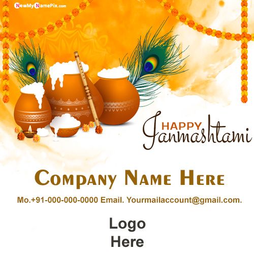 My Company Name With Logo Happy Janmashtami Greeting Card