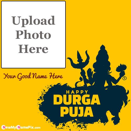 Online Festival Durga Puja Greeting Card With Name And Photo Add