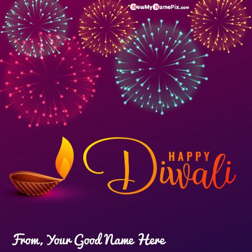 Festival of Light Diwali Wishes Diya Greeting Card With Name