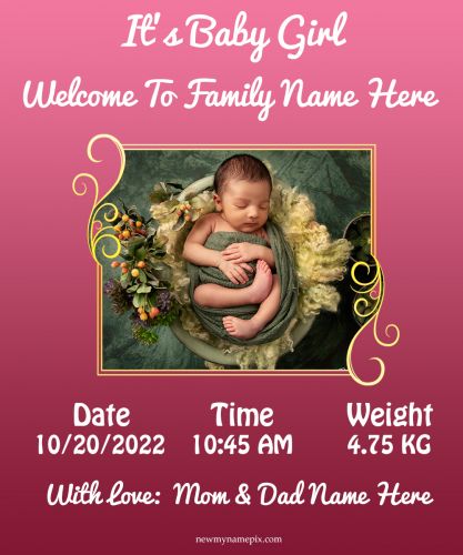 It's Baby Girl Welcome Wishes Blessing Photo Frame Create Online