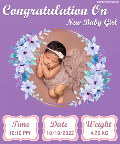 Born Baby Girl Congratulation Wishes With Photo Frame Create Online