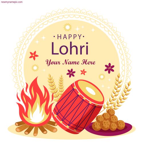 Latest Happy Lohri Photo Wishes With Name Greetings Card
