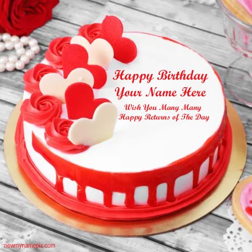 Heart Birthday Cake Wishes With Name Images Editable Online