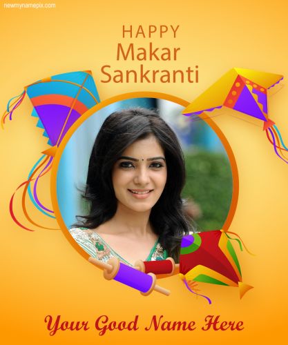 2023 Get Your Name On Happy Makar Sankranti Greeting Cards Photo Add