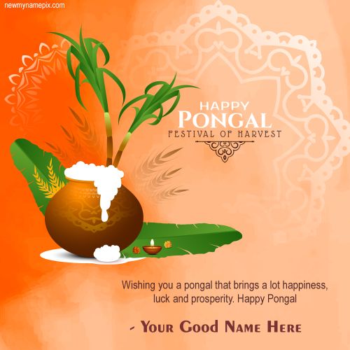 Happy Pongal Greeting, Quotes Wishes With Name Edit Card Online 2023