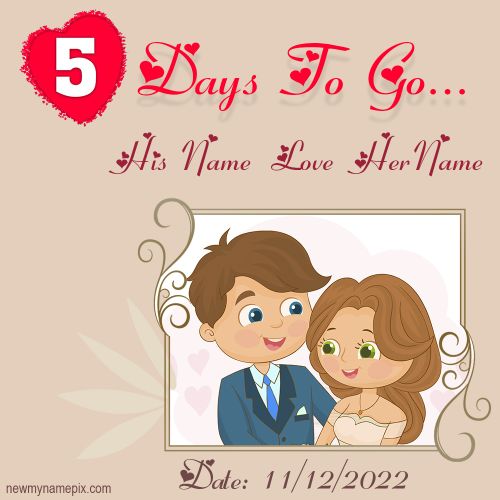 5 (Five) Days To Go Marriage Countdown Photo Frame With Name Edit