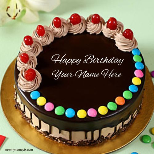 Chocolate Gems Delicious Happy Birthday Cake With Name Edit Images