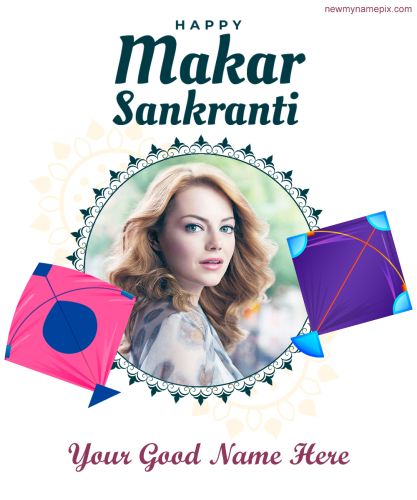 Edit Card Happy Makar Sankranti Festival Custom Name Photo 2023