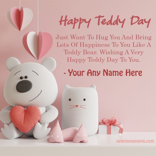 Happy Teddy Day Greeting Card With Name Wishes Images Edit