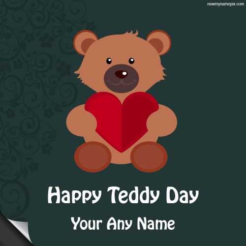 Create Teddy Day Name Wishes Greeting Card Free