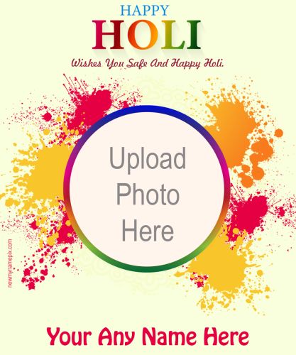 2023 Holi Photo Frame Wishes Online Editable Name Card
