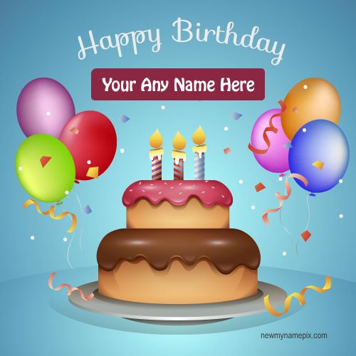 Colorful Balloons Confetti Birthday Cake With Name Wishes Pictures