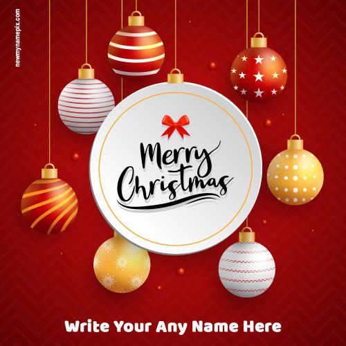 2024 Merry Christmas Card Red Ball Wishes With Name Images Edit