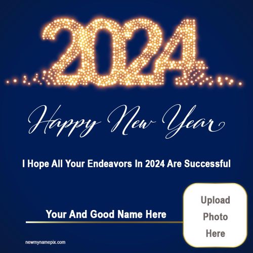 Golden Sparkling 2024 New Year Wishes Photo With Name Edit Frame Free