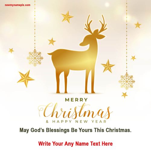 Golden Deer Merry Christmas Greeting With Name Edit Card 2024 Wishes
