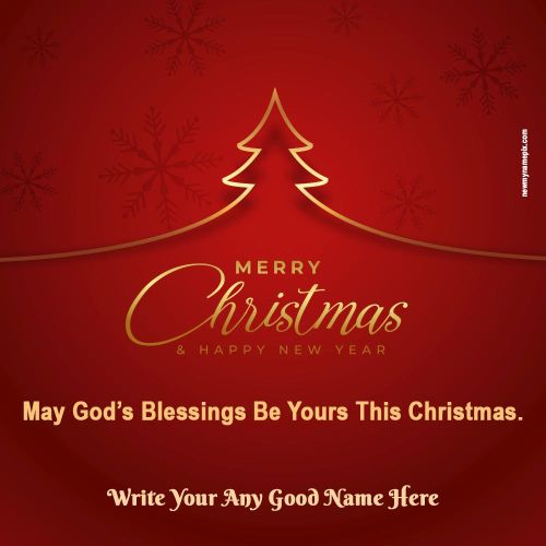 Golden Tree Christmas Greeting Card With Name Wishes Free Pictures
