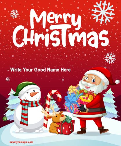 Merry Christmas Santa Claus Snowman Pictures Wishes Custom Name Edit Card