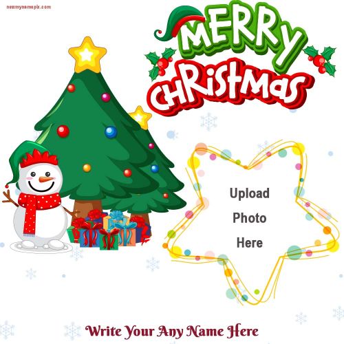 Merry Christmas With Name And Photo Frame Create Online Card Maker
