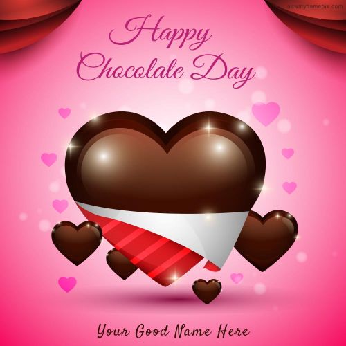 Beautiful Heart Chocolate Day Celebration Card Edit Name
