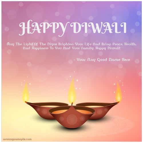 Create Custom Text Adding Happy Diwali Lighting Candle Card