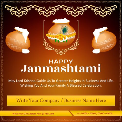 Happy Janmashtami Wishes With Business Details Printed Template Create