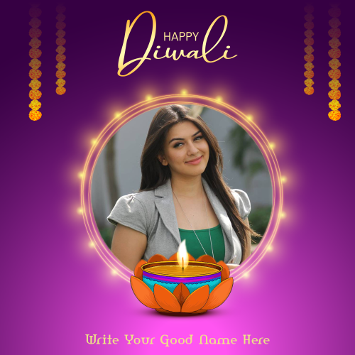 Diwali Design Template Lighting Border Photo Frame Wishes Card Create
