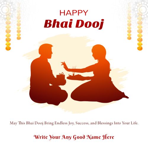 Happy Bhai Dooj Greetings 2025 Design Template Customized Name Edit Cards