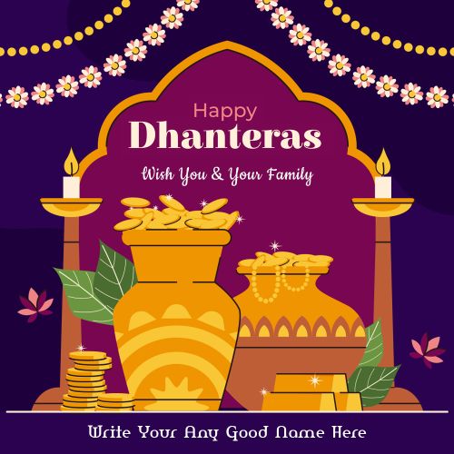 Online Editable Template 2025 Happy Dhanteras Card With Name Text Write