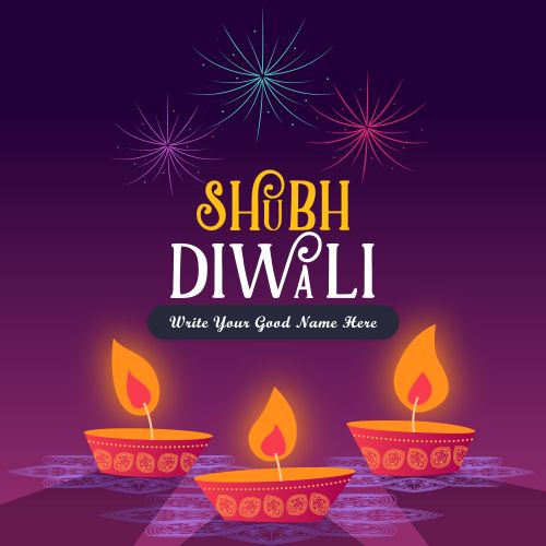 Edit Custom Name Write Diwali Colorful Fireworks With Candles Template Free