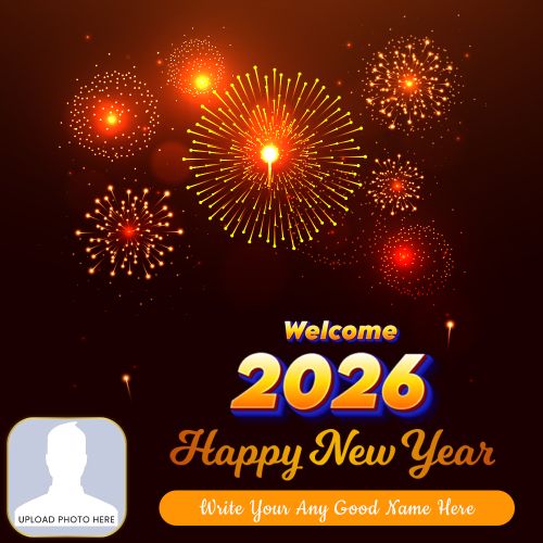 2026 Gold New Year Text Template Edit Frame Custom Photo With Name Write