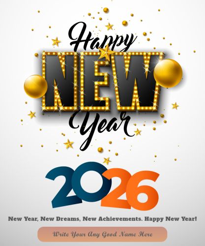 Happy New Year 3D Typography Lettering Greeting With Your Name Card Create