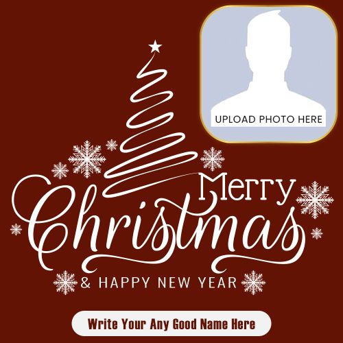 Elegant Merry Christmas Card Editing Custom Name With Photo Frame Poster