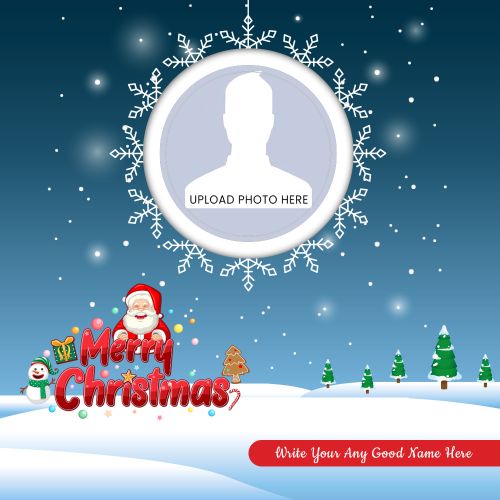 Merry Christmas Celebration Template Custom Name With Photo Frame Card