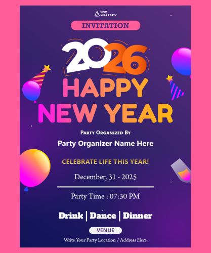 Gradient Happy New Year 2026 Invitation Template Editing Customized Text Printed