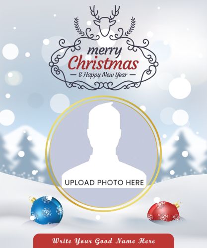 Merry Christmas Snow Template With Name And Photo Frame Download