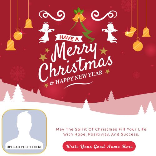 Red Template Christmas Celebration Frame Custom Name and Photo Upload