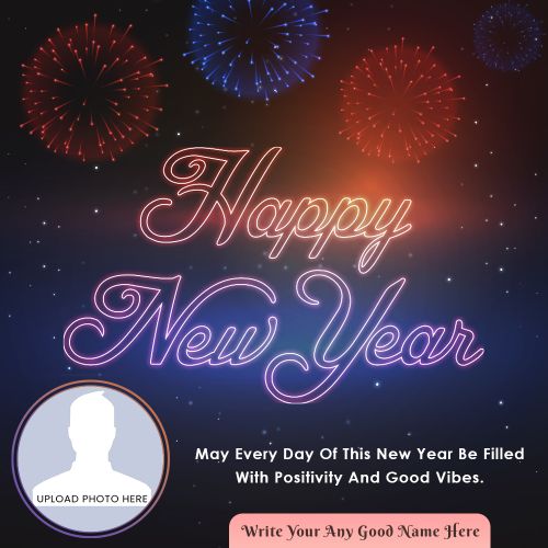 2026 Happy New Year Retro Fireworks Photo Frame With Name Card