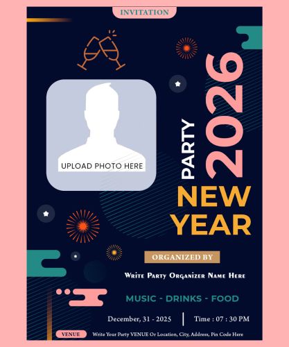 Invitation Template 2026 Happy New Year Party Celebration Card Customize Text Editing